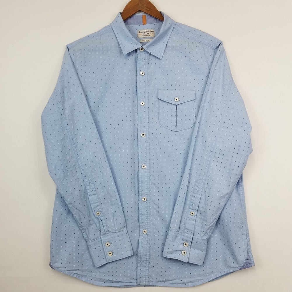 Tommy Bahama Jeans Island Modern Fit Shirt Men Size M Medium Blue Birdseye